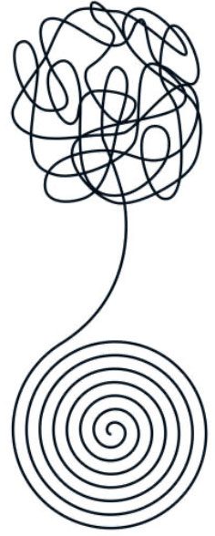 Foto-zeigt-Linienzeichnung-mit-verschlungenen-Linien,-die-in-ein-geordnetes-Kreismuster-übergehen